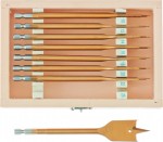 Spade bit set, 3/8"-1/2"-9/16"-5/8"-3/4"-13/16"-7/8"-1", 8 pc., wooden case // Denzel