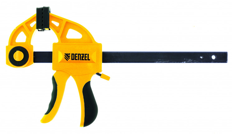 Trigger clamp, 8"x 2 3/4", plastic body, with fixator, bi-material handle // Denzel
