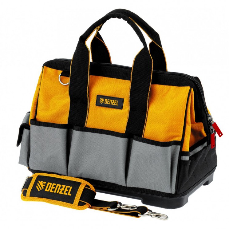 Tool bag, 26 pockets, plastic bottom, shoulder strap, 400*225*310 mm // Denzel